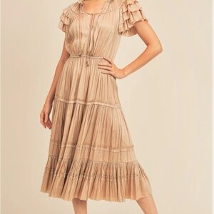 Reset by Jane Kianna Dress Elegant Gold Ruffle Sleeve Dress